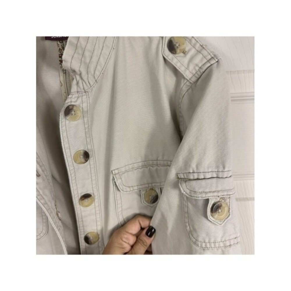 Jordache Juniors Large Beige Cotton Utility Jacket With Button Front & Multiple - Picture 10 of 15